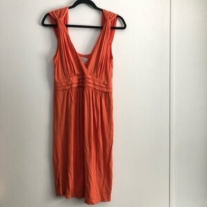 Max Studio Specialty Product Orange Womens MIDI Dress Size L Flowy Summer V neck
